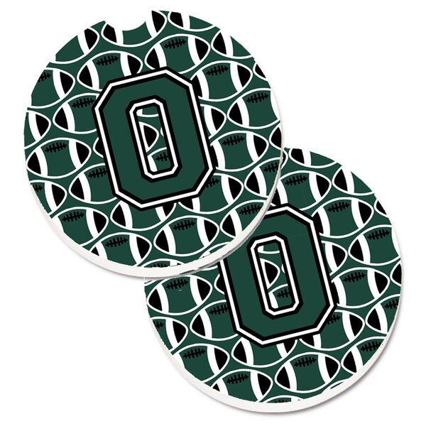 Carolines Treasures Letter O Football Green and White Cup Holder Car Coaster, PK2 CJ1071-OCARC - main